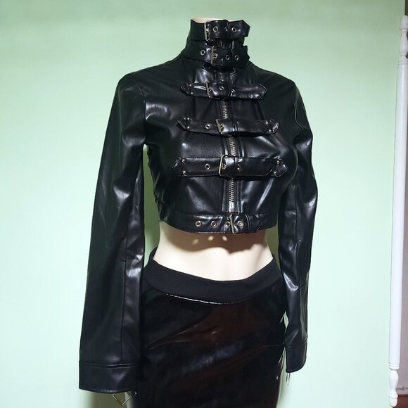 Dolls Kill Jackets & Blazers - Black Capsulle Sz Small DollsKill Buckle Faux Leather Gothic Bondage Crop Jacket